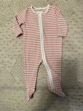 Striped Pink & White Footed Baby Pajamas with Front Zip